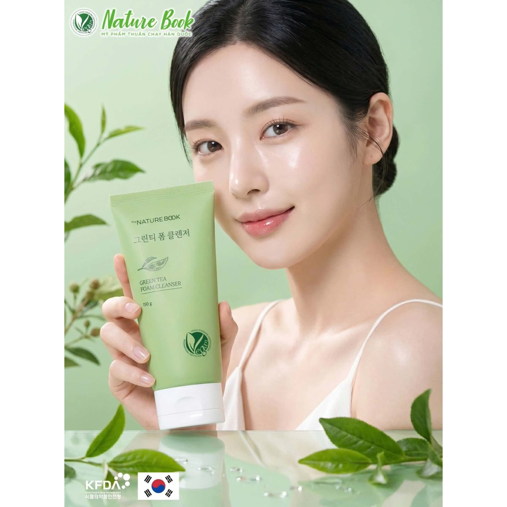 Sữa rửa mặt Trà xanh Nature Book Green Tea Foam Cleanser làm sạch sâu, kiềm dầu, dưỡng ẩm 150g