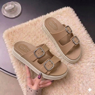 Dép Sandal Nữ 2 Quai Khóa Kim Loại Đế Bánh Mì, Dép Quai Ngang Nhựa Siêu Nhẹ Hack Dáng, Dép Đi Chơi Đi Biển Thời Trang