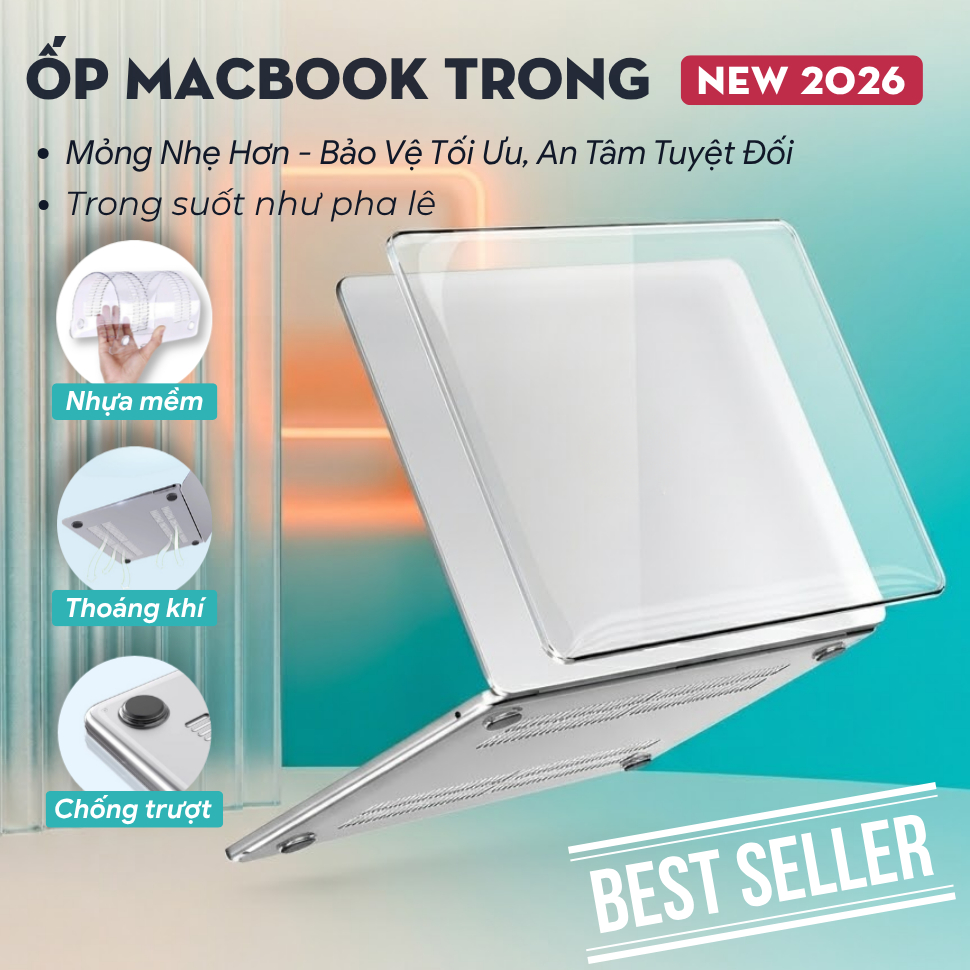 Ốp MacBook Trong Suốt Air M1 M2 M3 M4 M5 Neo, Pro 13 14 16 Inch - Case Nhựa Mềm, Chống Xước Thẩm Mỹ Cao