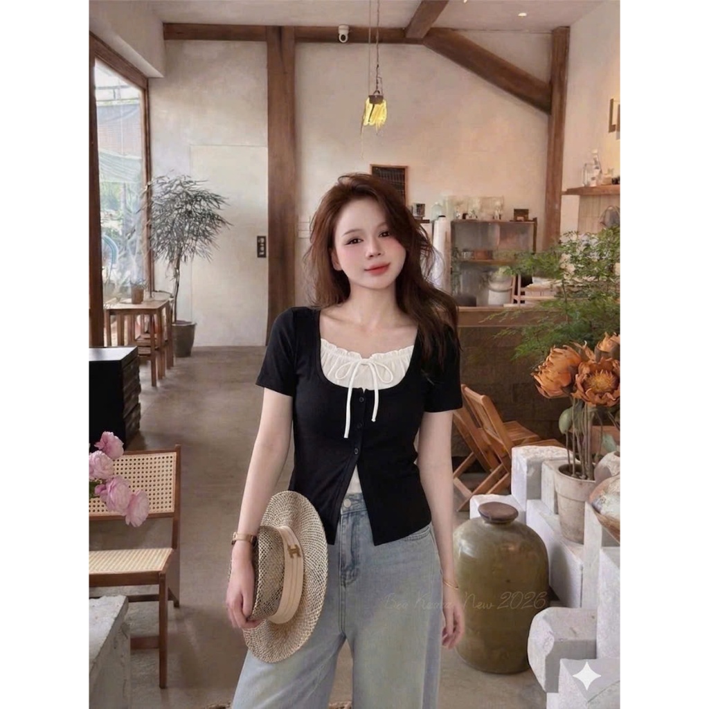 ÁO THUN GIẢ 2 LỚP CỔ SÂU THẮT NƠ | STYLE TIỂU THƯ HÀN QUỐC | OUTFIT ĐI CHƠI DẠO PHỐ SIÊU XINH BY CHAMIE STORE