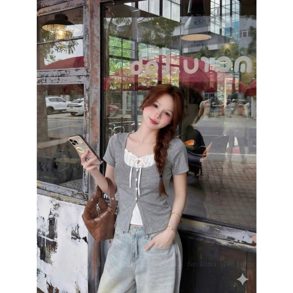 ÁO THUN GIẢ 2 LỚP CỔ SÂU THẮT NƠ | STYLE TIỂU THƯ HÀN QUỐC | OUTFIT ĐI CHƠI DẠO PHỐ SIÊU XINH BY CHAMIE STORE
