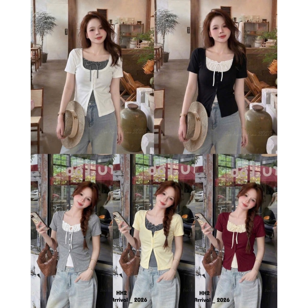ÁO THUN GIẢ 2 LỚP CỔ SÂU THẮT NƠ | STYLE TIỂU THƯ HÀN QUỐC | OUTFIT ĐI CHƠI DẠO PHỐ SIÊU XINH BY CHAMIE STORE