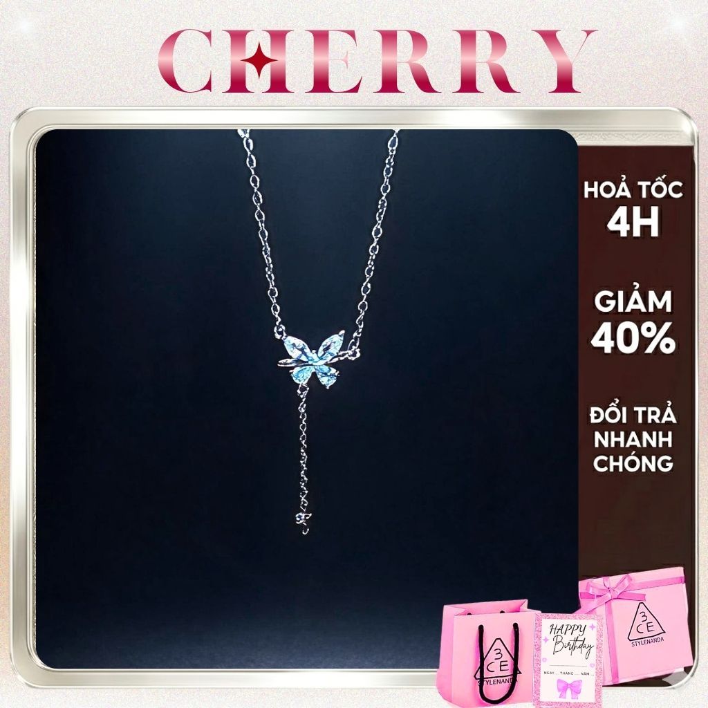 [KHÔNG ĐEN GỈ] Dây chuyền nữ Titan đính đá  Butterfly sợi mảnh phụ kiện trang sức thời trang CHERRY