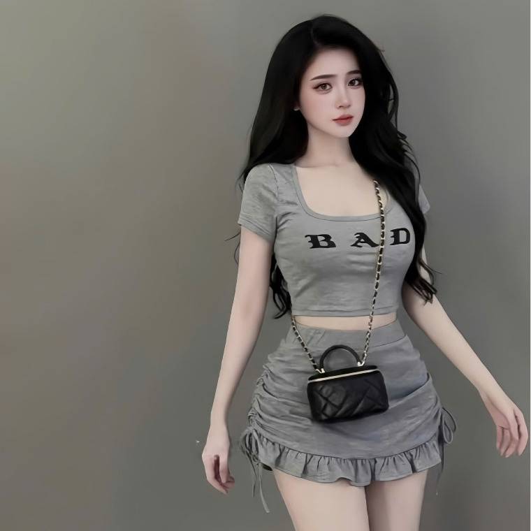 Sét áo thun tay ngắn cổ tròn chữ BAD+cv rút dây có lót quần thời trang