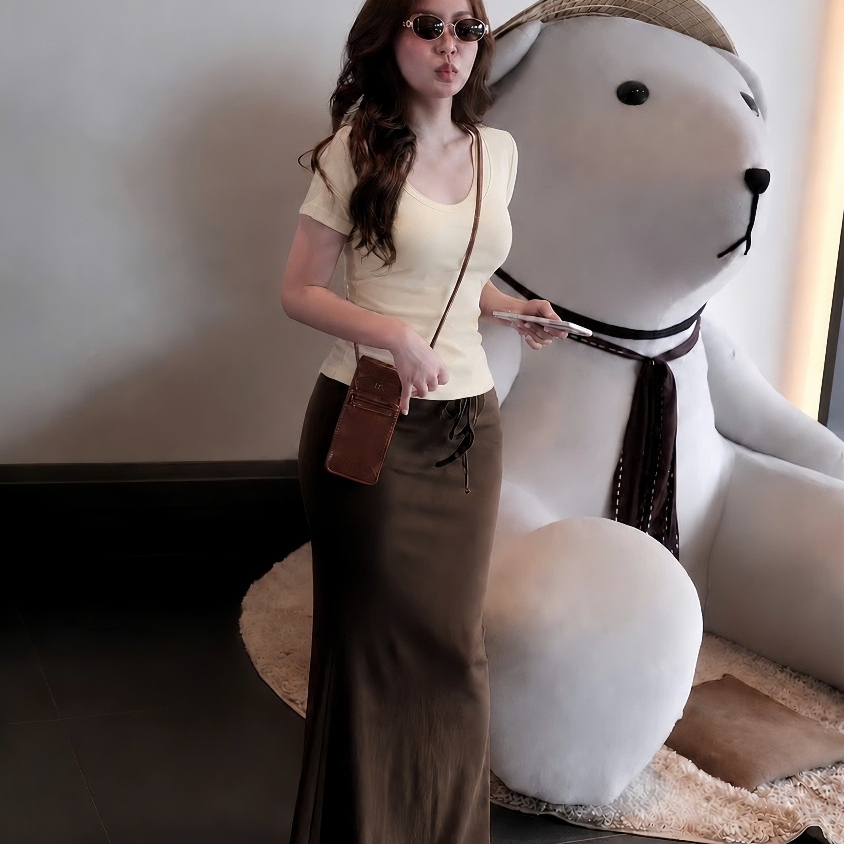 Sét áo thun tay ngắn cổ tim+cv duôi cá chất thun ZipQC thời trang