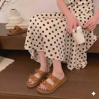 Dép Nữ Đế Xuồng Đính Nơ Bánh Bèo, Dép Lê Nữ Quai Ngang Đi Chơi Sang Chảnh - 3 Màu Kem, Đen, Nâu Siêu Hot Trenl 2026