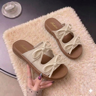 Dép Nữ Đế Xuồng Đính Nơ Bánh Bèo, Dép Lê Nữ Quai Ngang Đi Chơi Sang Chảnh - 3 Màu Kem, Đen, Nâu Siêu Hot Trenl 2026