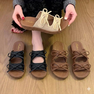 Dép Nữ Đế Xuồng Đính Nơ Bánh Bèo, Dép Lê Nữ Quai Ngang Đi Chơi Sang Chảnh - 3 Màu Kem, Đen, Nâu Siêu Hot Trenl 2026