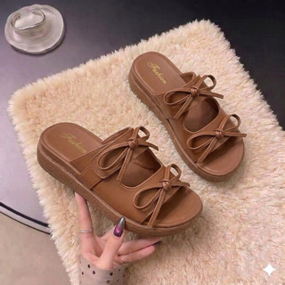 Dép Nữ Đế Xuồng Đính Nơ Bánh Bèo, Dép Lê Nữ Quai Ngang Đi Chơi Sang Chảnh - 3 Màu Kem, Đen, Nâu Siêu Hot Trenl 2026