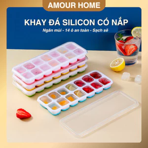 Combo 5 Khay Làm Đá Silicon Thực Phẩm 14 Viên Có Nắp Kín – Dễ Lấy Đá, Tiết Kiệm Diện Tích Tủ Lạnh