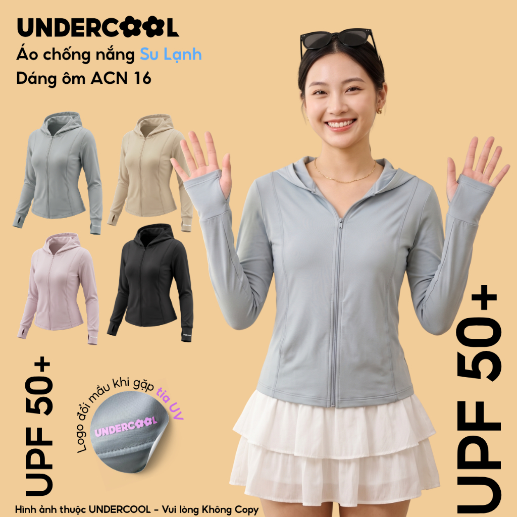 Áo chống nắng nữ su lạnh 5D  UNDERCOOL UPF 50+ Bảo Vệ Da UVF 95% dáng ôm tôn dáng, vải lụa băng cao cấp chống tia ACN16