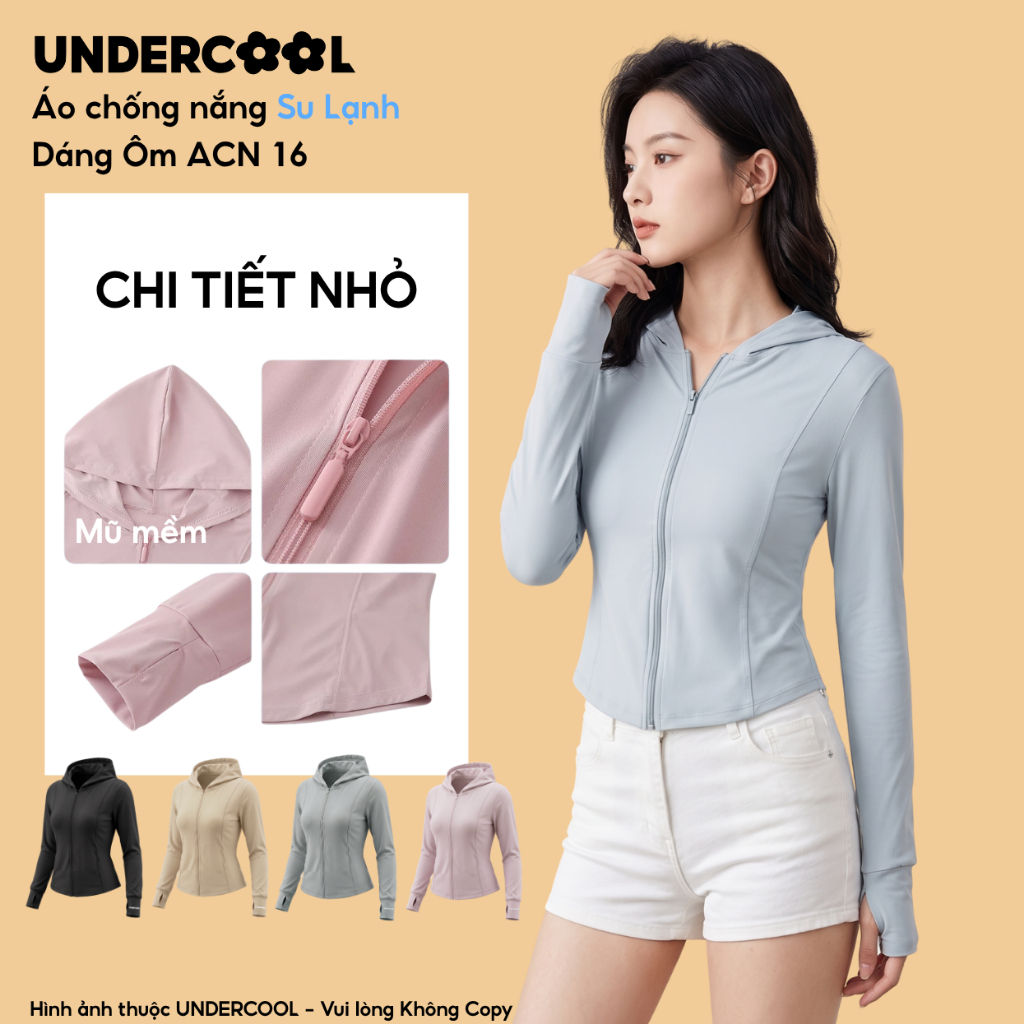 Áo chống nắng nữ su lạnh 5D  UNDERCOOL UPF 50+ Bảo Vệ Da UVF 95% dáng ôm tôn dáng, vải lụa băng cao cấp chống tia ACN16