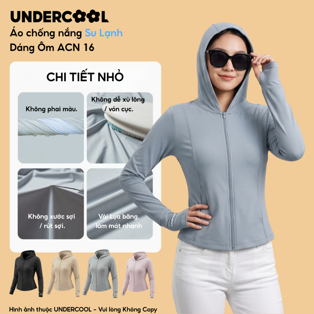 Áo chống nắng nữ su lạnh 5D  UNDERCOOL UPF 50+ Bảo Vệ Da UVF 95% dáng ôm tôn dáng, vải lụa băng cao cấp chống tia ACN16