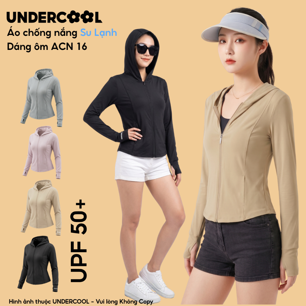 Áo chống nắng nữ su lạnh 5D  UNDERCOOL UPF 50+ Bảo Vệ Da UVF 95% dáng ôm tôn dáng, vải lụa băng cao cấp chống tia ACN16