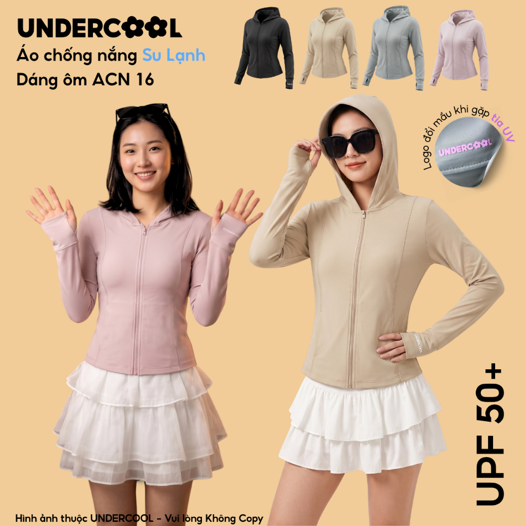 Áo chống nắng nữ su lạnh 5D  UNDERCOOL UPF 50+ Bảo Vệ Da UVF 95% dáng ôm tôn dáng, vải lụa băng cao cấp chống tia ACN16