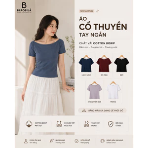 ÁO THUN NỮ CỔ THUYỀN BASIC TAY NGẮN FORM ÔM BI.POSILÁ VẢI COTTON BORIP CO GIÃN 4 CHIỀU MỀM MỊN