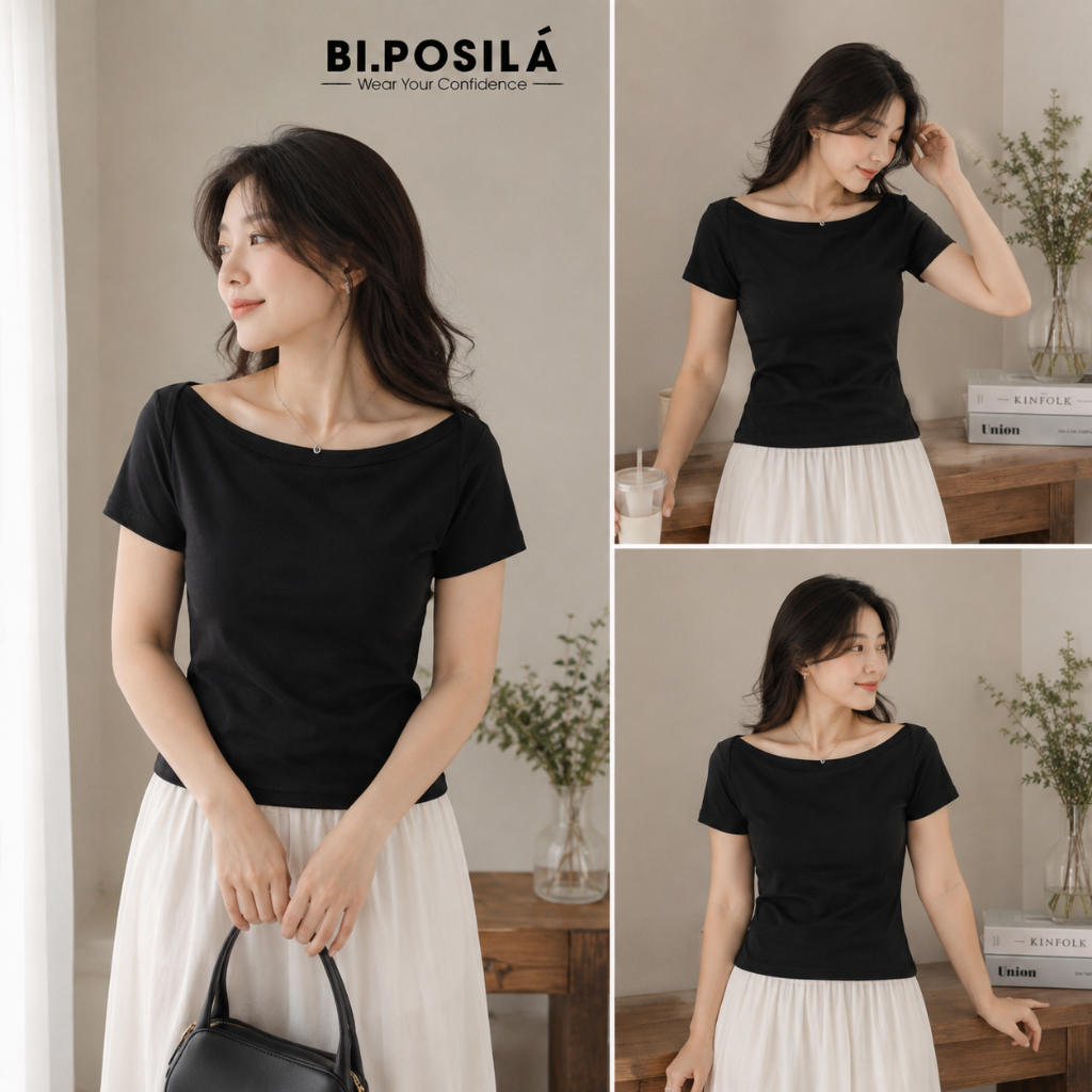[A30- MẪU MỚ MÙA HÈI] ÁO THUN NỮ CỔ THUYỀN BASIC  TAY NGẮN FORM ÔM BI.POSILÁ VẢI COTTON BORIP CO GIÃN 4 CHIỀU MỀM MỊN