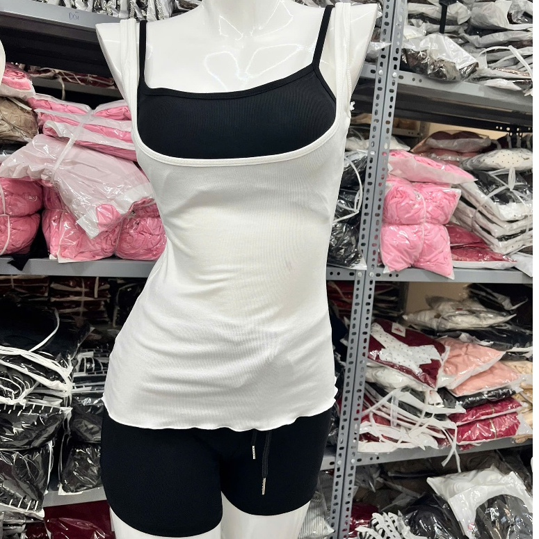 Sét 3 món ,áo 3 lổ phối ao bra có mút + quần dùi chất thun Zip thời trang