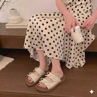 Dép Nữ Đế Xuồng Đính Nơ Bánh Bèo, Dép Lê Nữ Quai Ngang Đi Chơi Sang Chảnh - 3 Màu Kem, Đen, Nâu Siêu Hot Trenl 2026