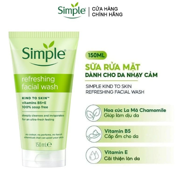 Sữa Rửa Mặt Dịu Nhẹ Cho Da Nhạy Cảm Simple Kind To Skin Refreshing Facial Wash 150ml
