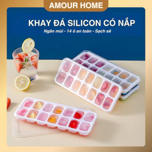 Bộ 5 Khay Làm Đá Viên Silicon 14 Ô Có Nắp Đậy Kín – Dùng Làm Đá, Thạch, Bảo Quản Gọn Gàng Tủ Lạnh