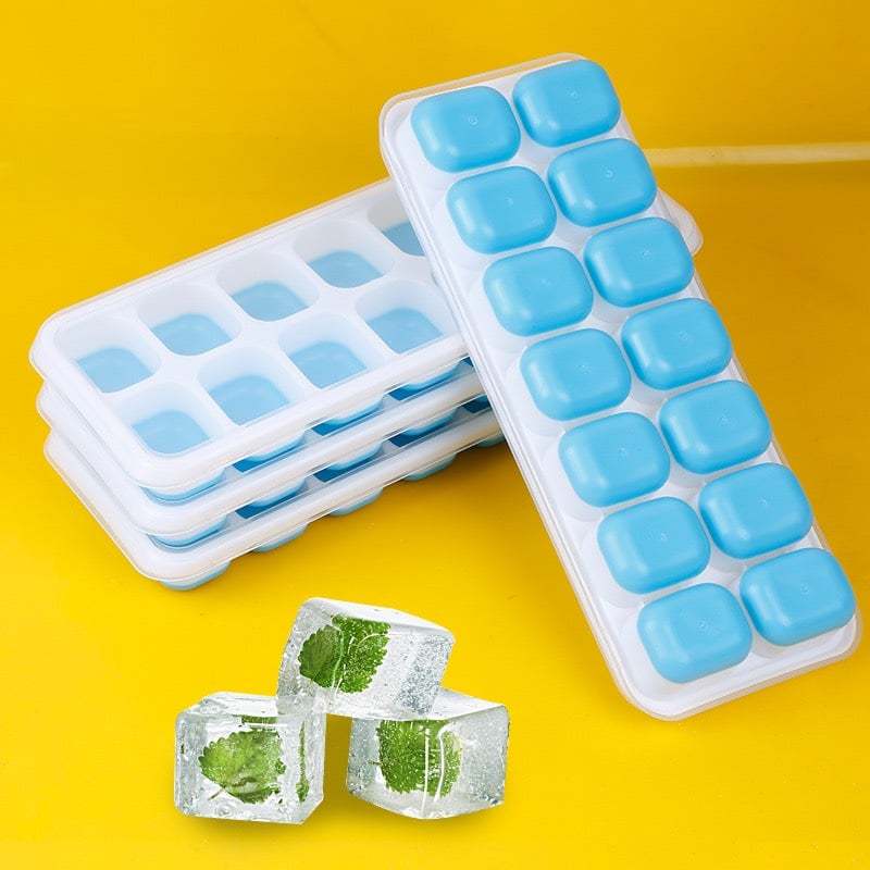 Bộ 5 Khay Làm Đá Viên Silicon 14 Ô Có Nắp Đậy Kín – Dùng Làm Đá, Thạch, Bảo Quản Gọn Gàng Tủ Lạnh