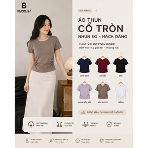 Áo Thun nữ Basic Cổ Tròn Nhún Eo Bi.posilá chất vải thun cotton borip lạnh mềm mịn mát mẻ