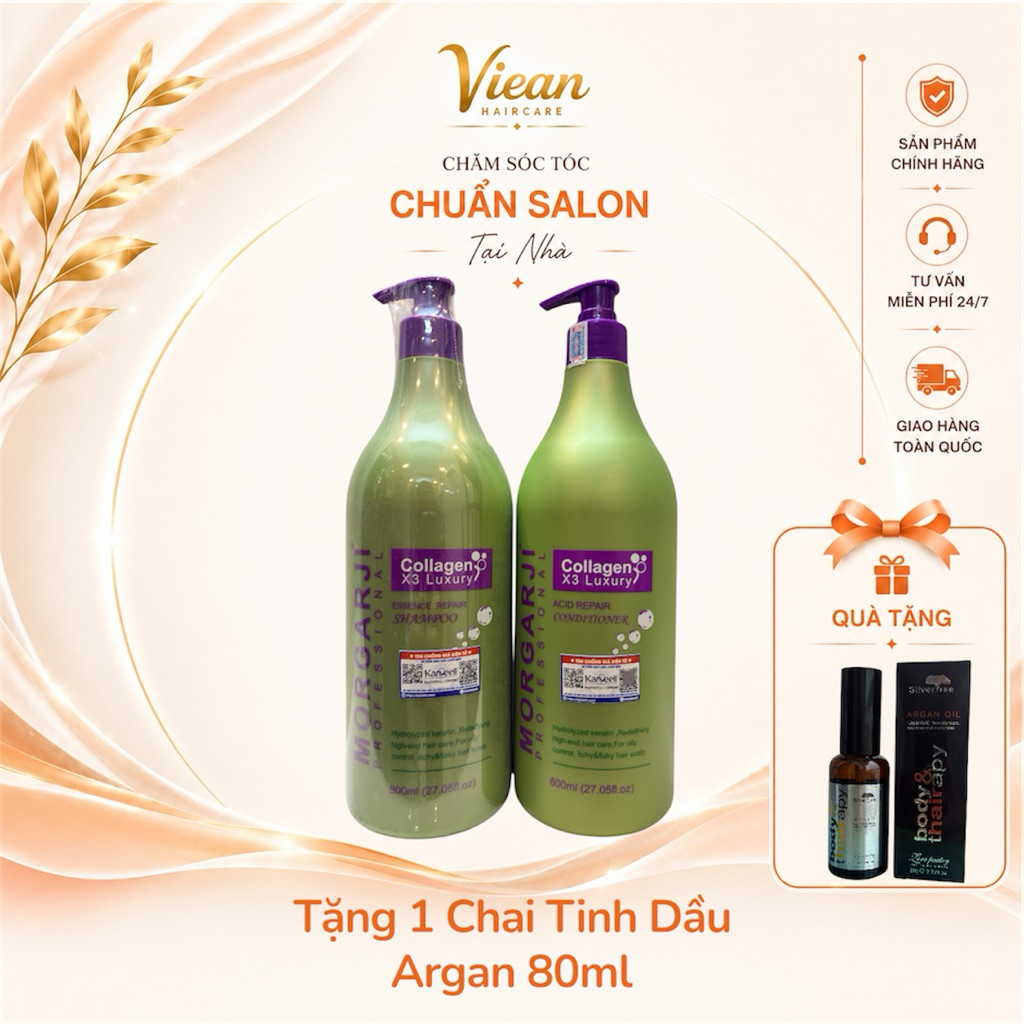 [CHÍNH HÃNG] Cặp Dầu Gội Xả Collagen Morgarji 800ml Kiềm Dầu, Phục Hồi Hư Tổn, Giảm Rụng & Siêu Mượt