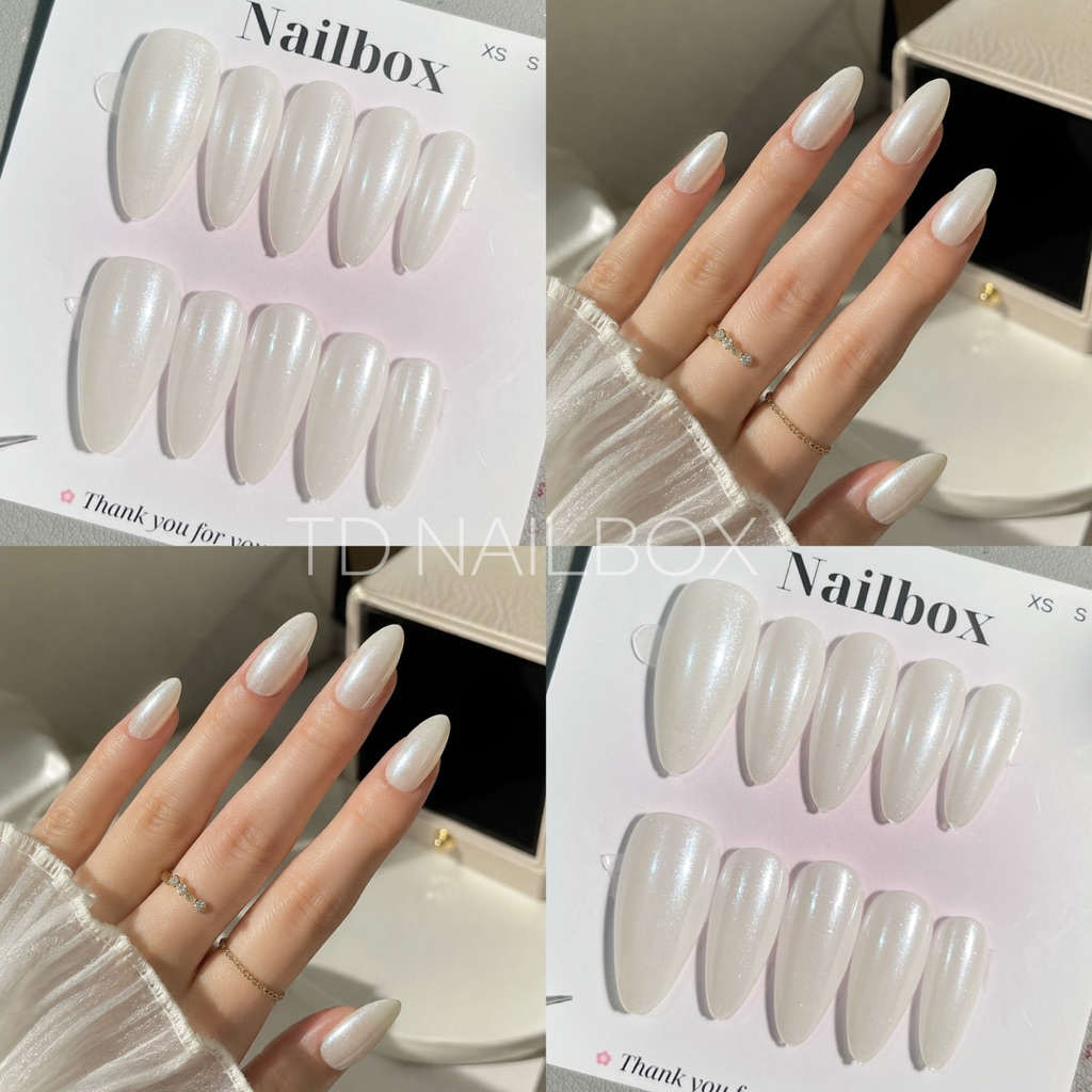 nailbox móng tay giả tráng gương ánh ngọc trai  nền gạo siêu sang chảnh