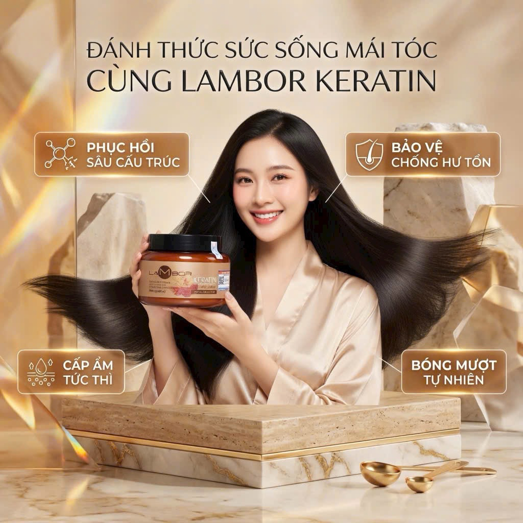 Hấp Dầu Keratin LAMBOR Ngăn Gàu, Giảm Rụng Tóc - Phục Hồi Tóc Hư Tổn Collagen Keratin Smooth 500ml