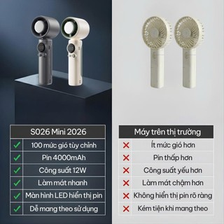 Quạt Mini Tích Điện S026 Bản Mới 2026 – Gió Mạnh Làm Mát Nhanh, Pin Siêu Trâu 4000mAh