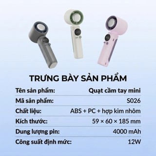 Quạt Mini Tích Điện S026 Bản Mới 2026 – Gió Mạnh Làm Mát Nhanh, Pin Siêu Trâu 4000mAh