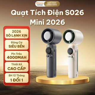 Quạt Mini Tích Điện S026 Bản Mới 2026 – Gió Mạnh Làm Mát Nhanh, Pin Siêu Trâu 4000mAh