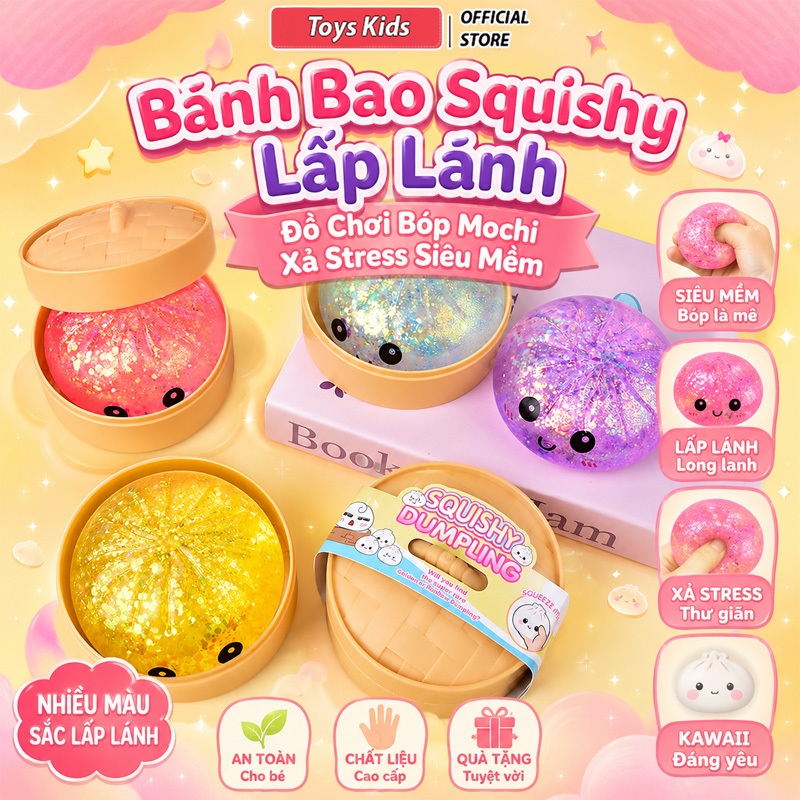 🔥 Bánh Bao Squishy Lấp Lánh Đồ Chơi Bóp Tay Xả Stress Siêu Mềm 💖