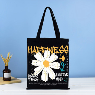 Túi Vải Canvas Lớn Thời Trang Trắng Xanh Họa Tiết Đơn Giản Dạo Phố MEILI STORE