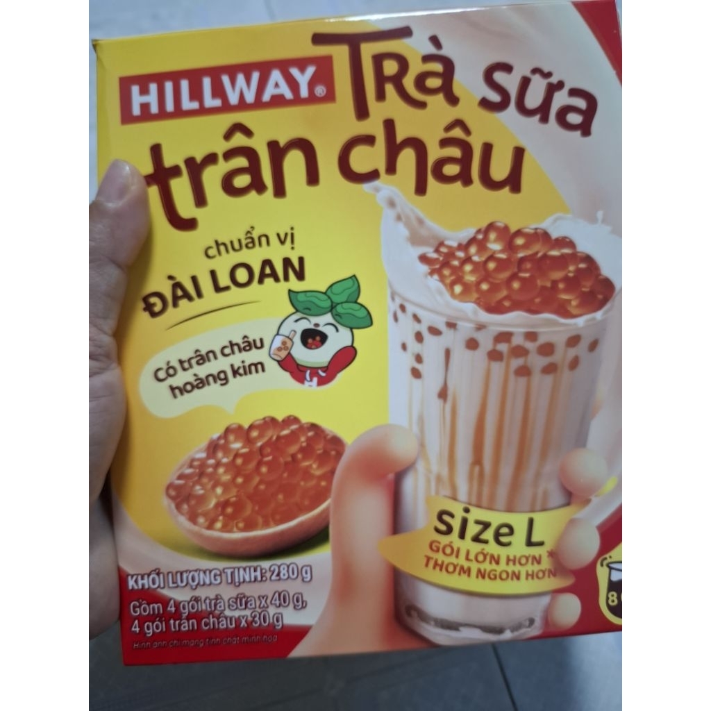 COMBO 2 HỌP TRÀ SỮA TRÂN CHÂU HILLWAY - chuẩn vị Đài Loan pha sẵn. đường đen Hộp 4gói kèm 4gói trân châu. size L