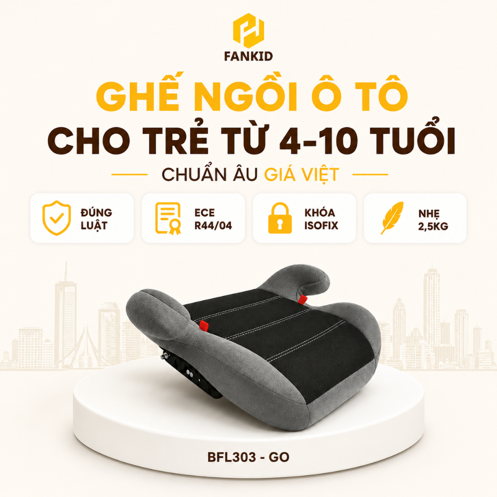 Ghế Ô Tô Siêu Nhẹ 2.5kg Cho Bé 4-10 Tuổi, Đệm Nâng Ô Tô Cho Trẻ, Booster Gọn Nhẹ Dễ Mang Theo có ISOFIX, Chuẩn Châu Âu