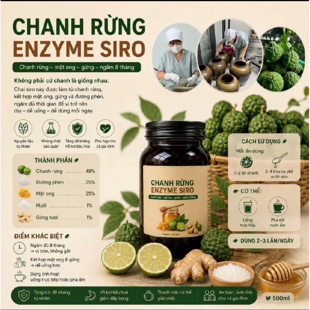 Chanh rừng Enzyme siro LáMori - Lọ 200ml - Dùng cho bé nhỏ, tốt cho cổ họng, giảm đờm, tốt cho sức khoẻ
