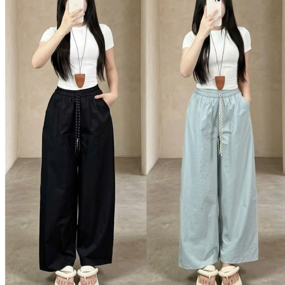 [Q50] Quần Ống Đứng Nữ Vải Kaki Gió Mềm Nhẹ Thoáng Mát Dây Rút Điều Chỉnh Eo Form Suông Tôn Dáng Dễ Phối Đi Làm Đi Chơi