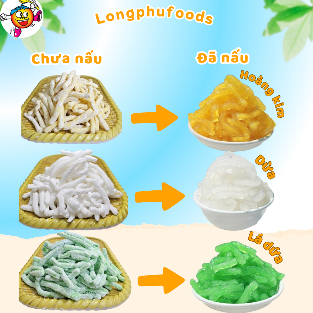 Trân Châu Sợi Long Phú gói 1kg có nhiều vị - Dùng làm Topping trà sữa, chè, nước giải khát