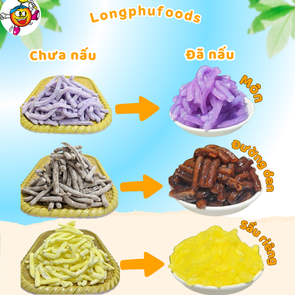Trân Châu Sợi Long Phú gói 1kg có nhiều vị - Dùng làm Topping trà sữa, chè, nước giải khát