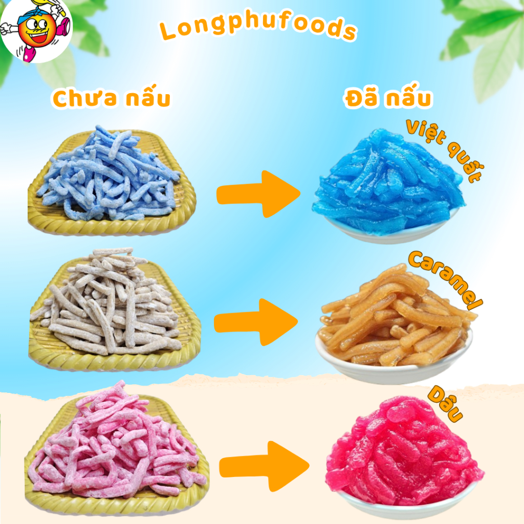 Trân Châu Sợi Long Phú gói 1kg có nhiều vị - Dùng làm Topping trà sữa, chè, nước giải khát