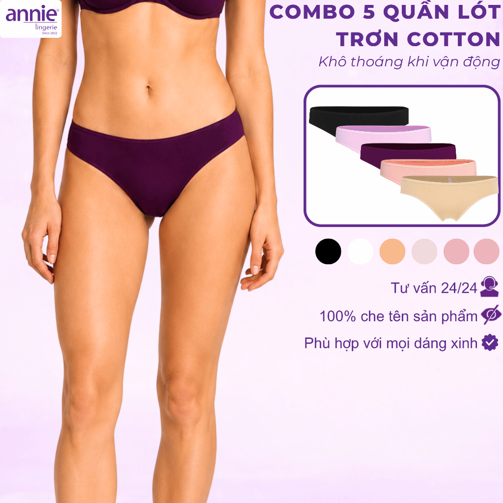 Combo 5 quần lót nữ trơn vải cotton annie QE837 form basic trẻ trung năng động, thoáng mát