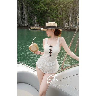Bikini 1 Mảnh Ren Bèo Tầng Đính Nơ (KHÔNG CÓ MÚT)