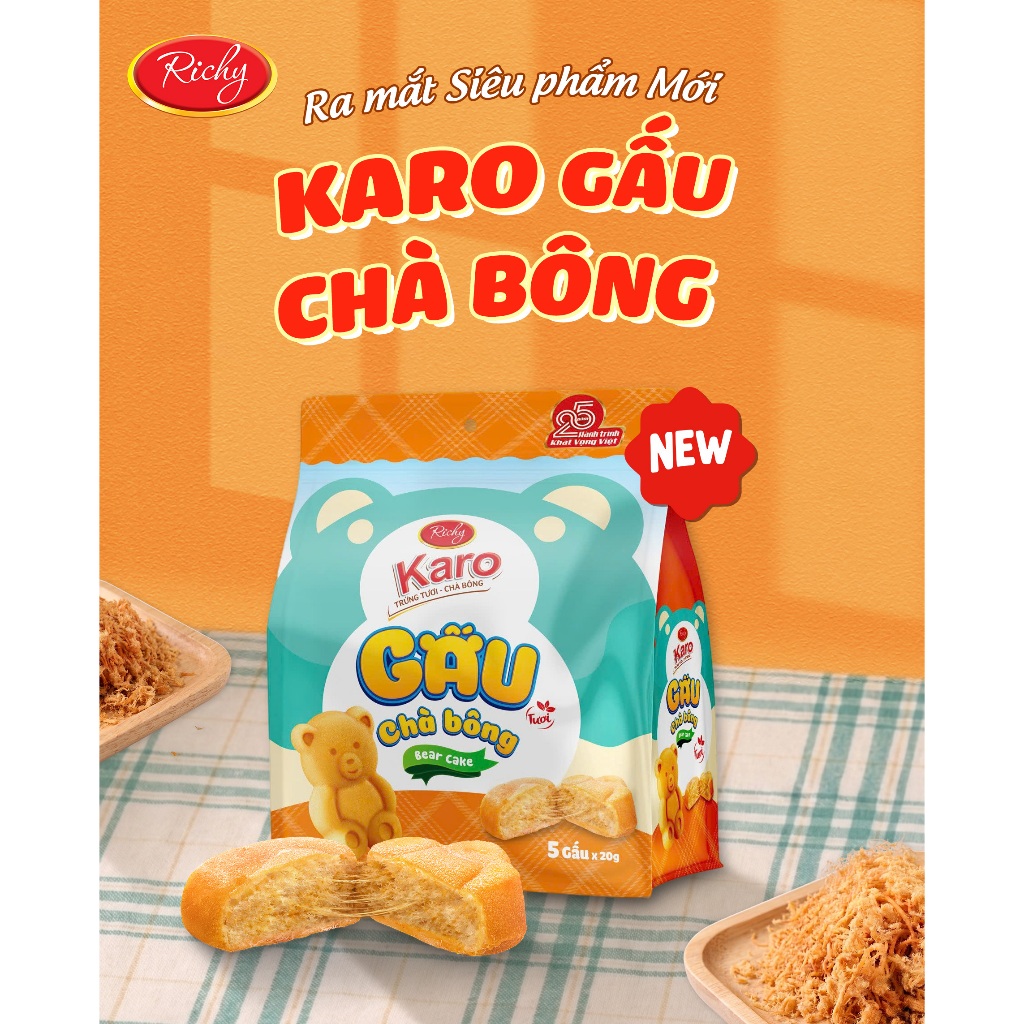 [TẶNG QUÀ ĐƠN TỪ 129K] Combo 4 Karo chà bông gấu mix vị, bánh kẹo richy, HSD 45 NGÀY, khách hàng lưu ý đặt sll