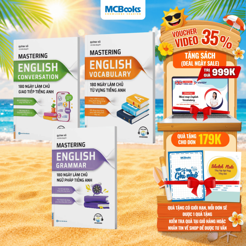 Sách - Combo Mastering English - Làm chủ ngữ pháp, từ vựng và giao tiếp tiếng Anh trong 180 ngày