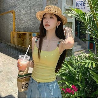 Áo Hai Dây Nữ RUSY Có Mút Ngực Co Giãn Áo Tanktop Ôm Body Đính Hạt Phối Dây Mùa Hè 2S04 Rusy