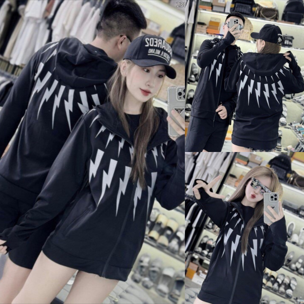 Áo Chống Nắng Oversize In Tia sét Quanh Cổ Hàng Poly Dày Dặn Chuẩn Chất Boy Phố Xịn