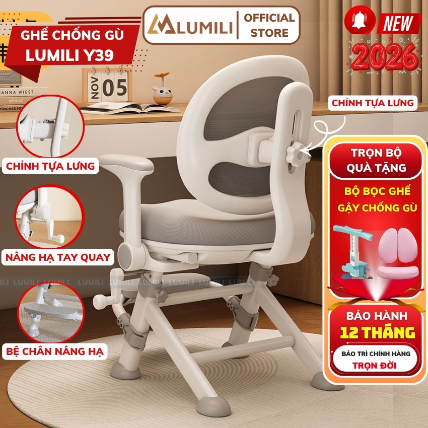 Ghế chống gù Lumili Y39 , ghế công thái học tạo tư thế ngồi đúng, điều chỉnh đa chiều cho học sinh