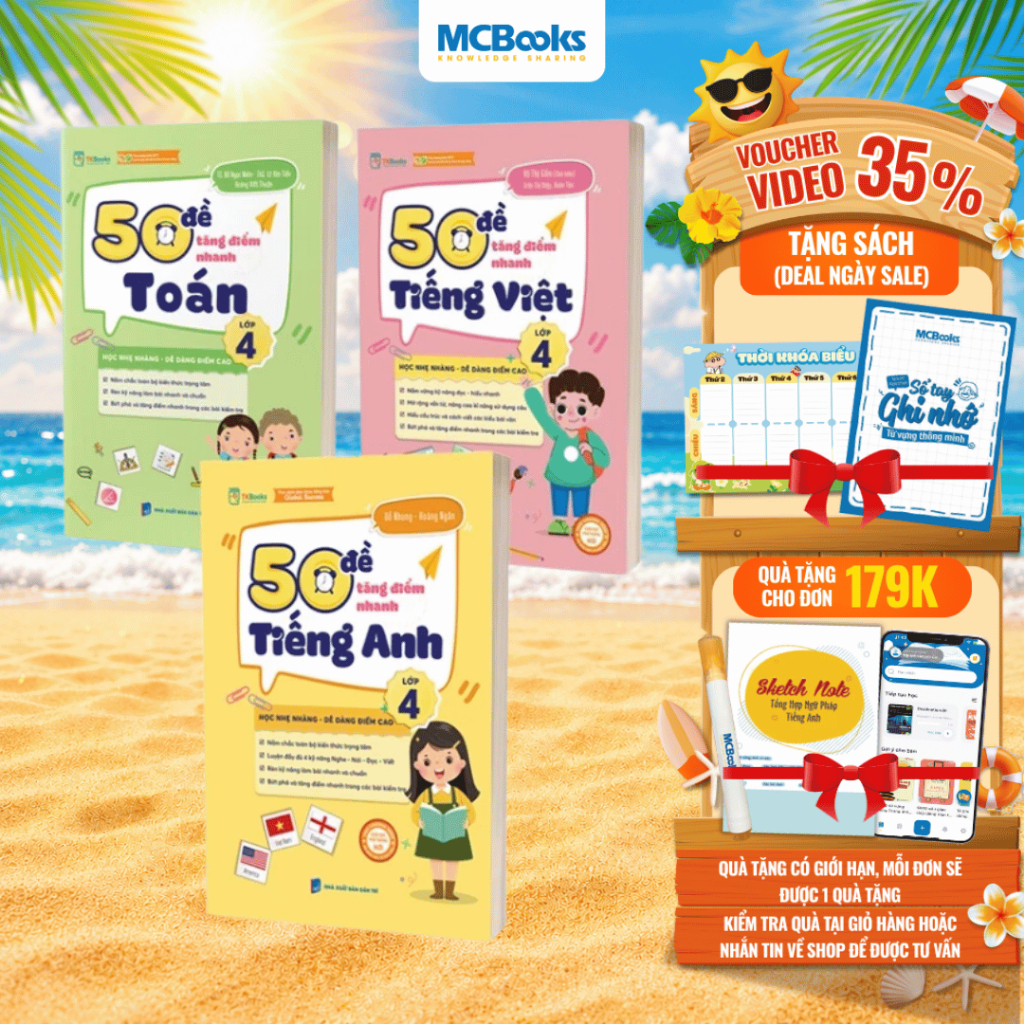 Sách -50 Đề tăng điểm nhanh 3 môn lớp 4 - Toán - Tiếng Việt - Tiếng Anh - Theo chương trình mới